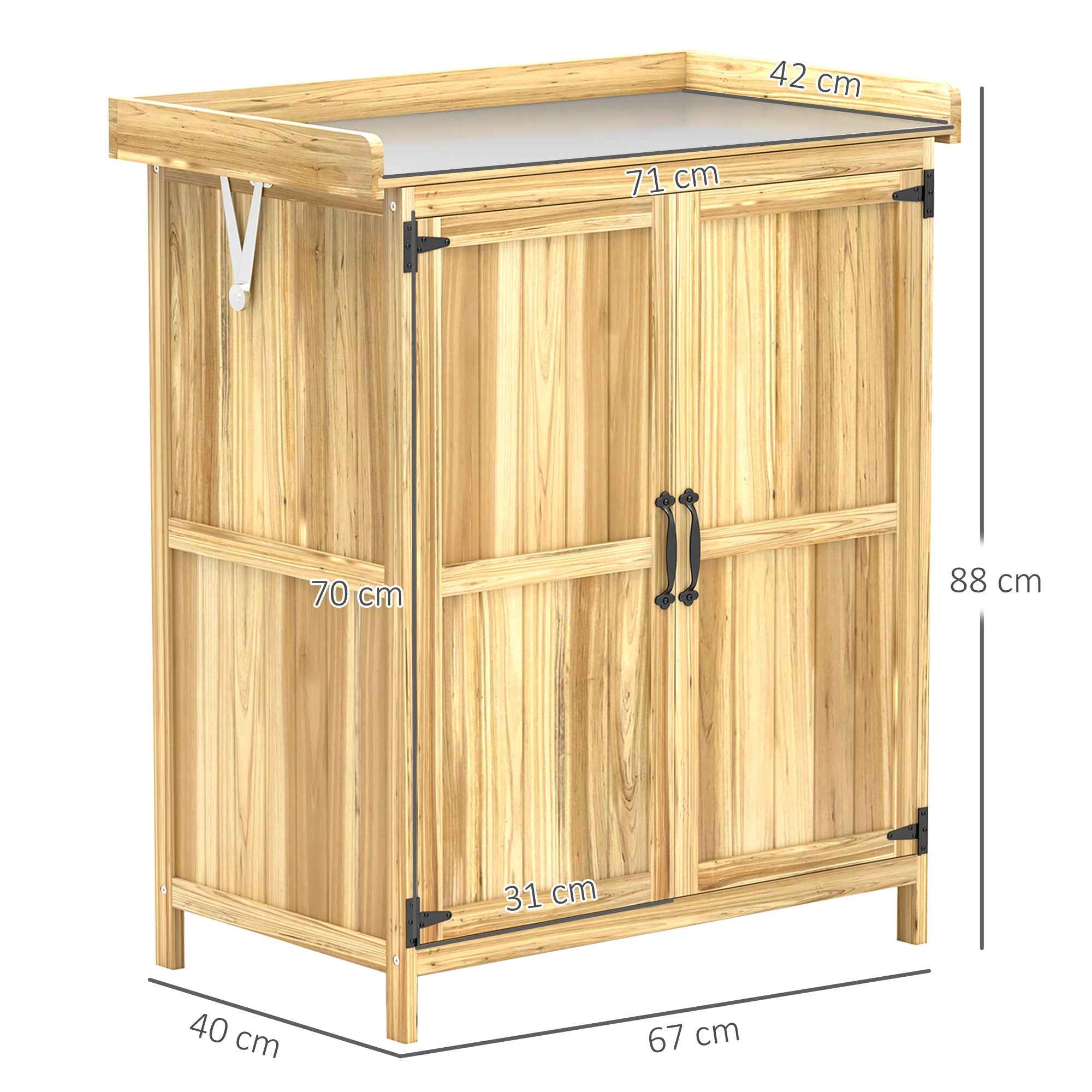 Outsunny Outdoor Storage Cabinet, Wooden Tool Shed with Shelf, with 2 Doors for Garden, Patio, Wood Color
