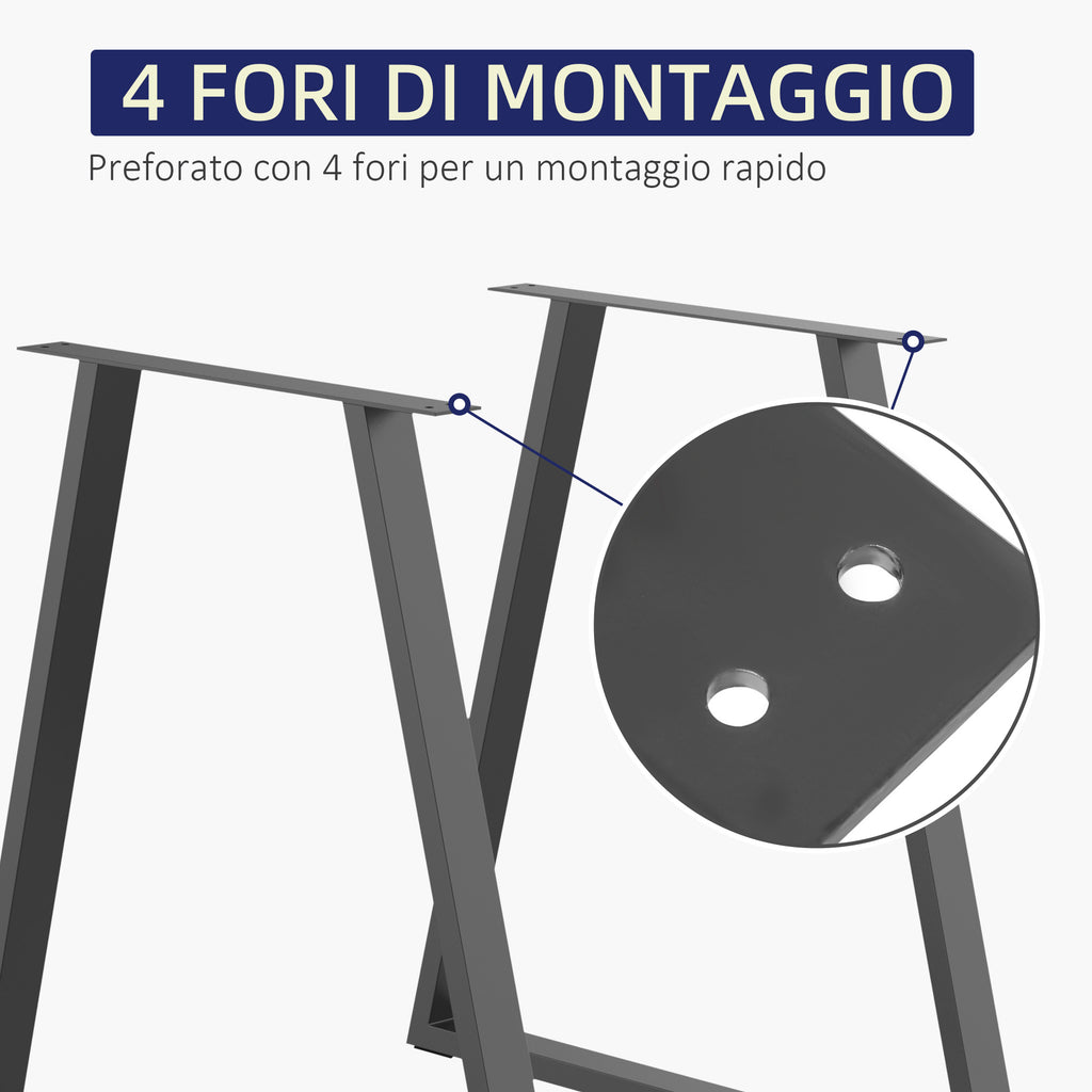 Set of 2 Trapezoidal Steel Table Legs with 6 Holes and 12 Screws, 70x5x72 cm, Black