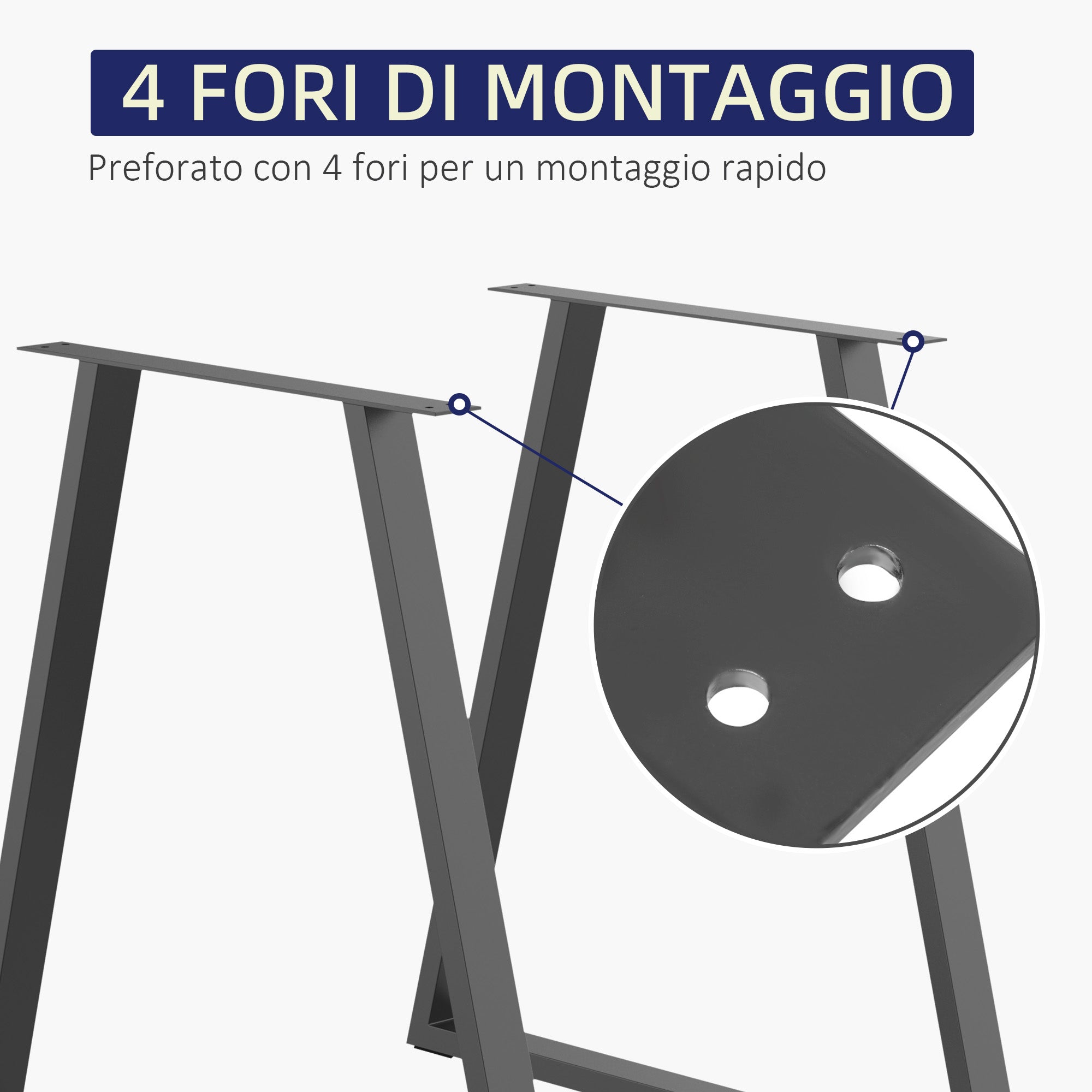 Set of 2 Trapezoidal Steel Table Legs with 6 Holes and 12 Screws, 70x5x72 cm, Black