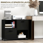 Mobile Office Cabinet with 2 Drawers for Documents and Shelves, Lockable Wheels, 80x40x66cm, Black