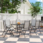 7-Piece Garden Set with Dining Table with Umbrella Hole and 6 Folding Chairs, Gray