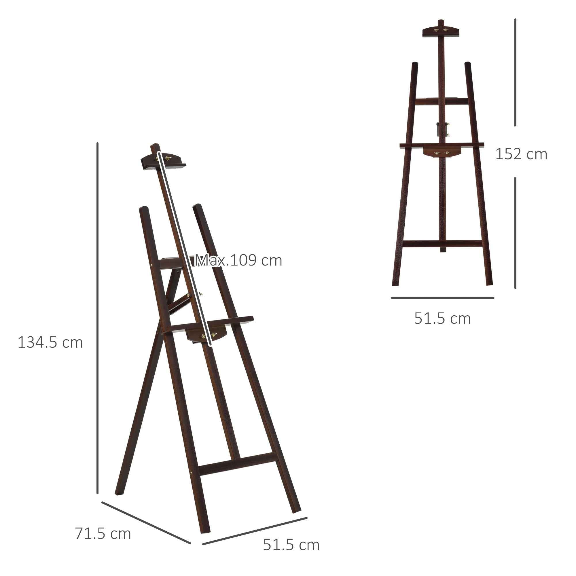 HOMCOM Painting Easel, 135cm Tripod Easel for Canvas Painting, Adjustable Pine Wood Easel, Portable and Foldable with Brush for Studio, Artists and Painters, Coffee