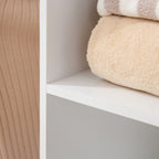 Wardrobe with Wheels, 2 Rods, and 3 Open Shelves, Made of Wood and Aluminum, 120x40x128 cm, White