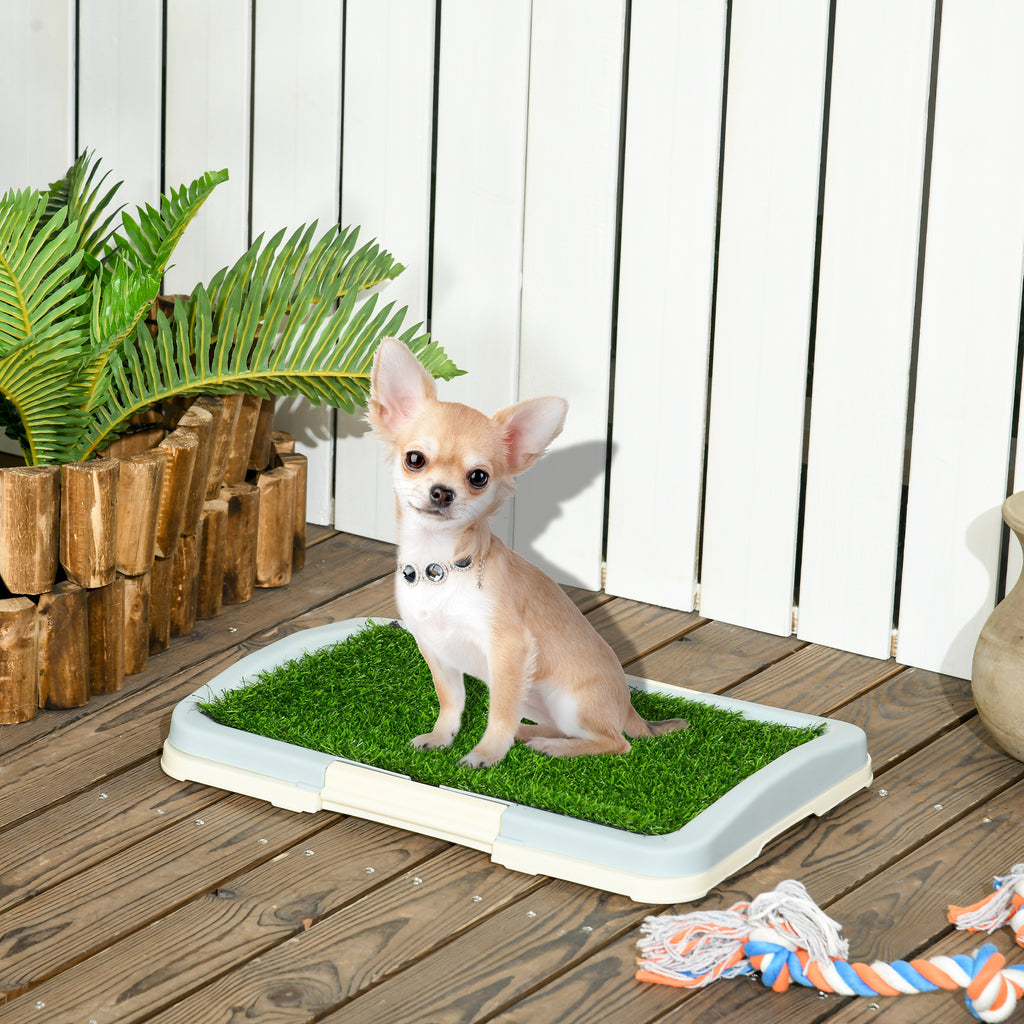 3-Layer Dog Litter Box with Synthetic Grass, Grid and Bottom Tray, 46.5x34x5.5 cm