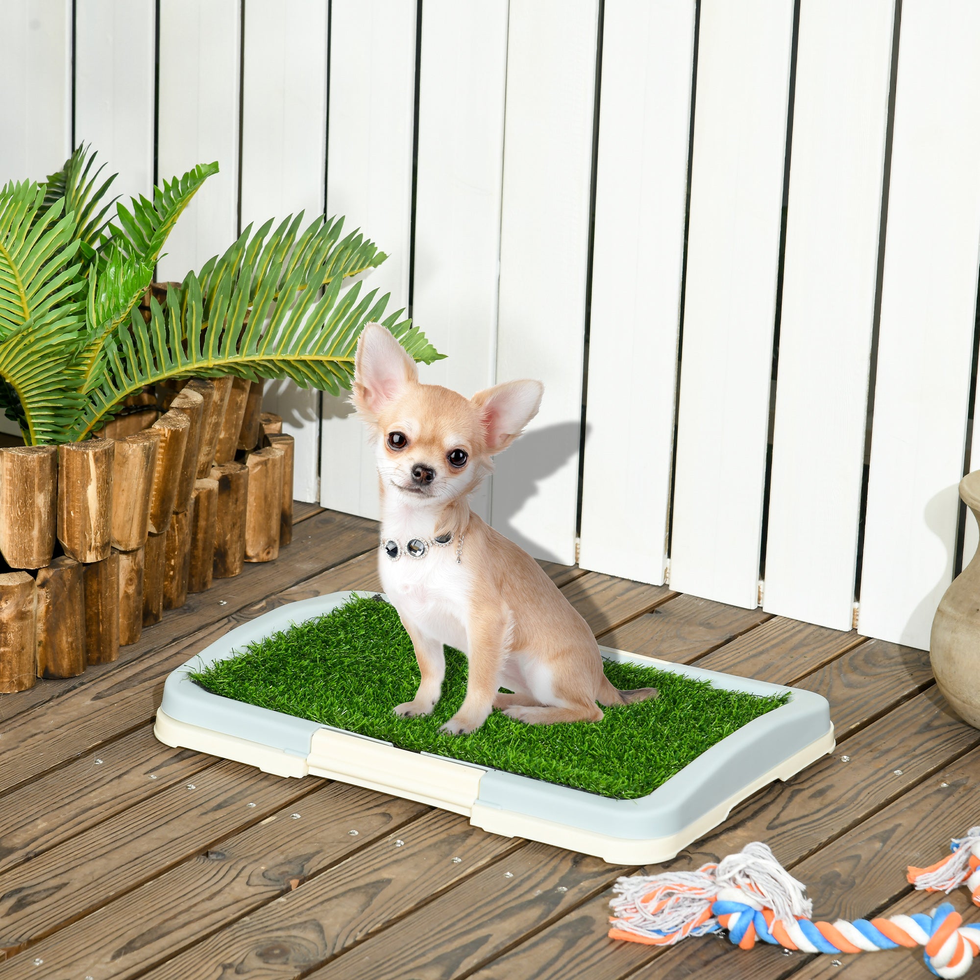 3-Layer Dog Litter Box with Synthetic Grass, Grid and Bottom Tray, 46.5x34x5.5 cm