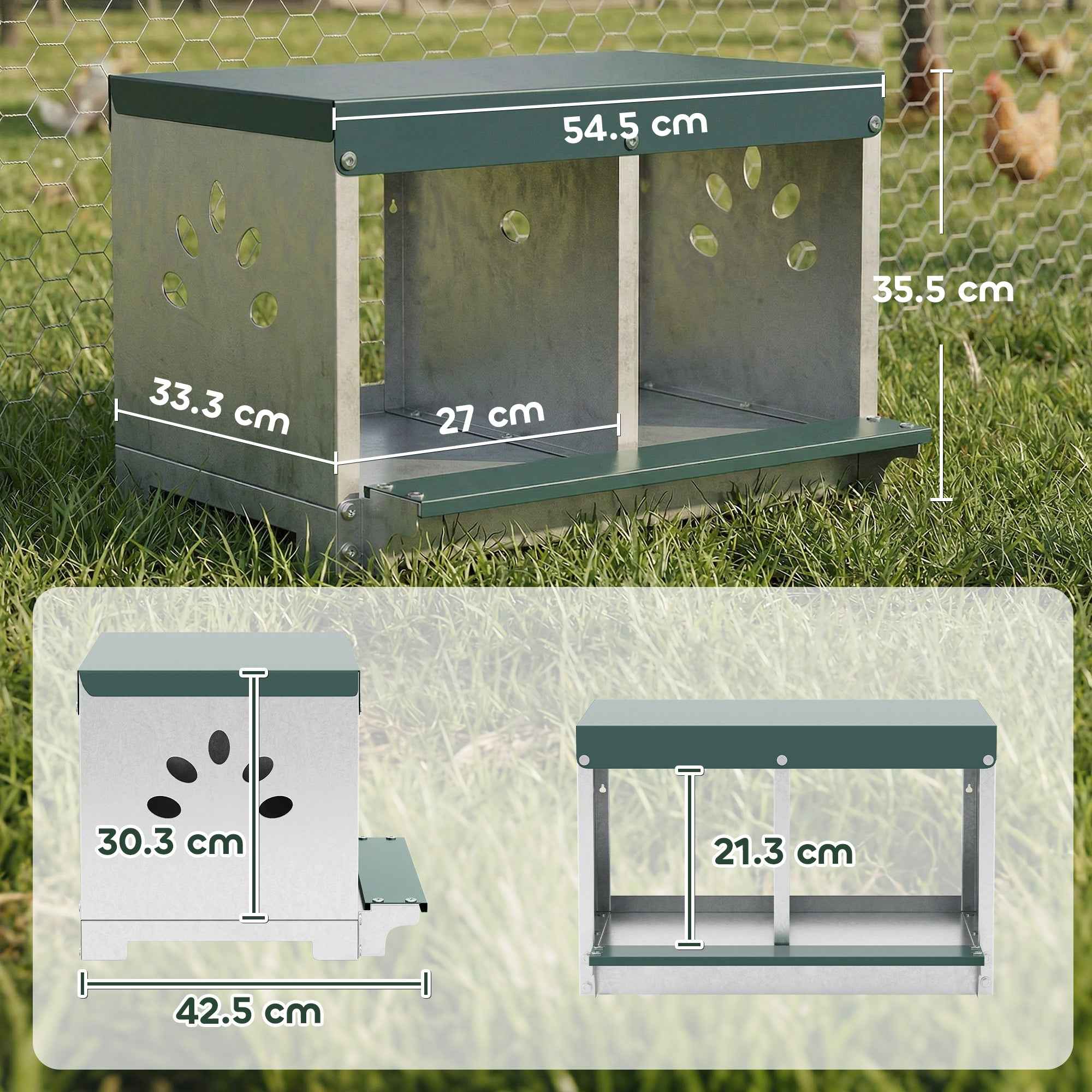 PawHut 2-Panel Steel Hen Nest with Raised Base, Roof and Ventilation Holes, Silver
