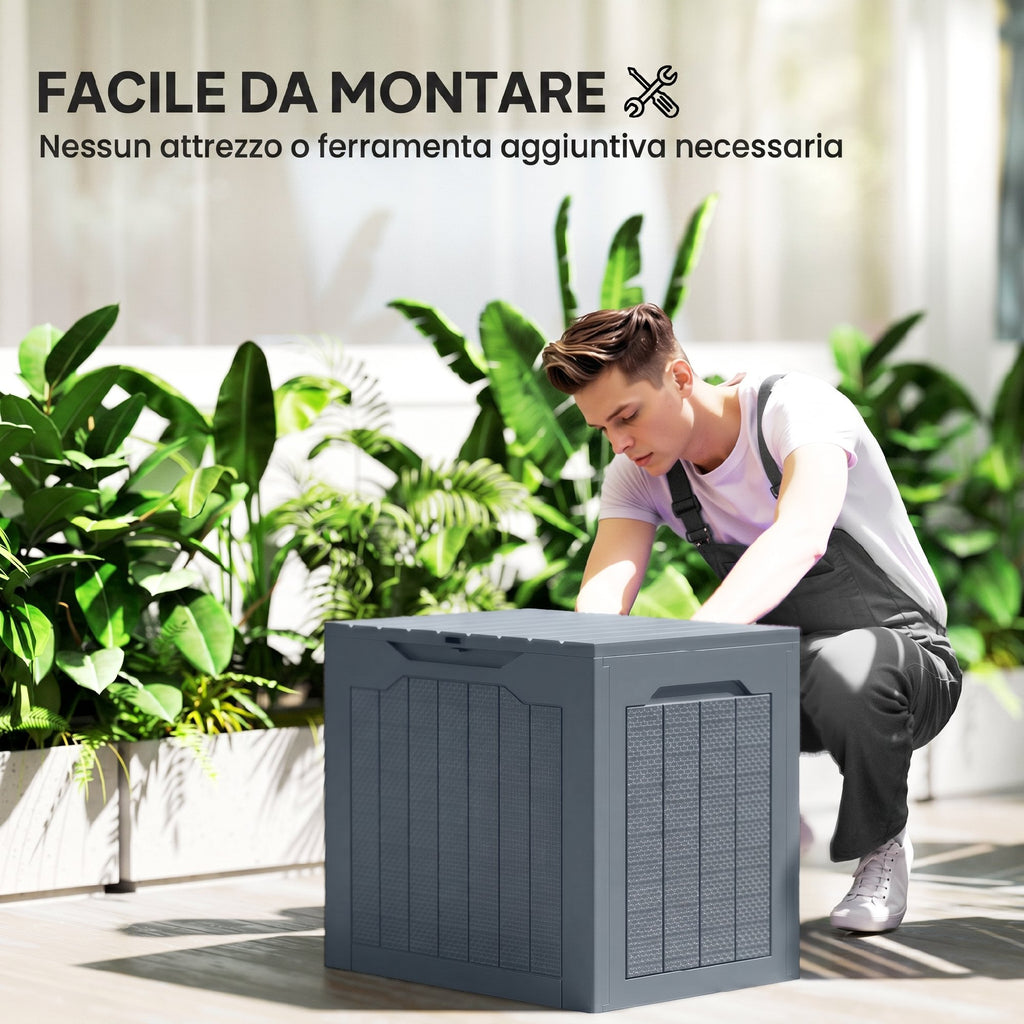 Outsunny Waterproof Garden Storage Box with Handles, PP, 56x41x50 cm, Light Grey