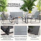 Outsunny 4-Piece Outdoor Set with Coffee Table, 2-Seater Bench and 2 Chairs, in Metal and Light Grey Texteline