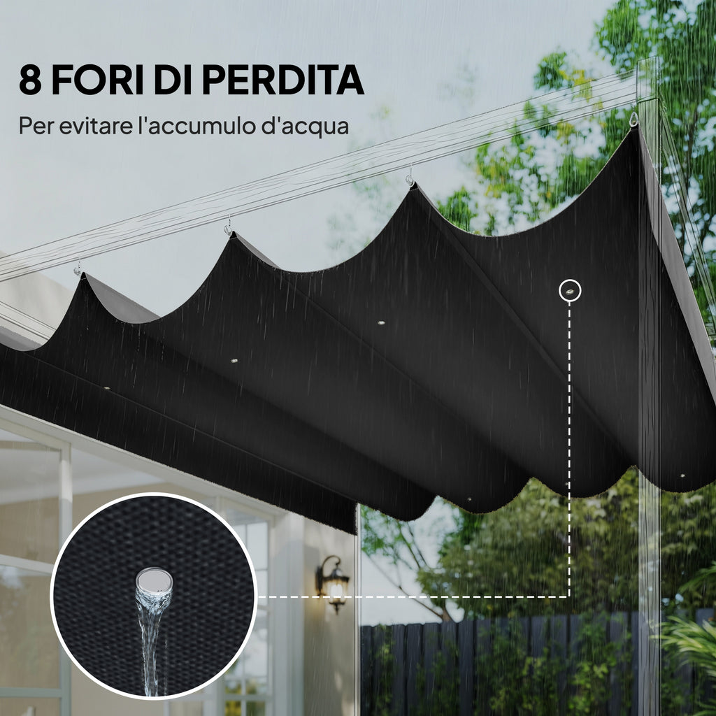 Outsunny Dark Grey Polyester Anti-UV Outdoor Pergola Cover with 8 Drainage Holes, 392x350 cm