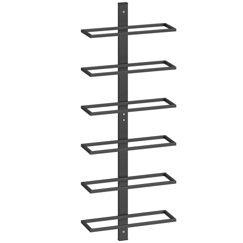 HOMCOM Wall-Mounted Steel Wine Rack for 6 Bottles, Kitchen and Living Room, 27x10x71 cm, Black