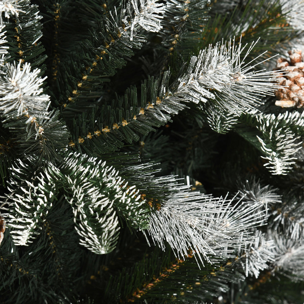 180cm Snowy Christmas Tree with Red Berries and White Pine Cones, Removable Folding Base, 678 Branches, Green
