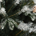 180cm Snowy Christmas Tree with Red Berries and White Pine Cones, Removable Folding Base, 678 Branches, Green