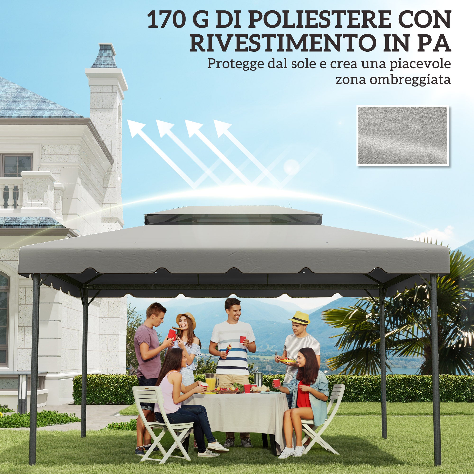 Outsunny 3x4m 2-Tier Gazebo Roof with 8 Drainage Holes in Light Grey Polyester