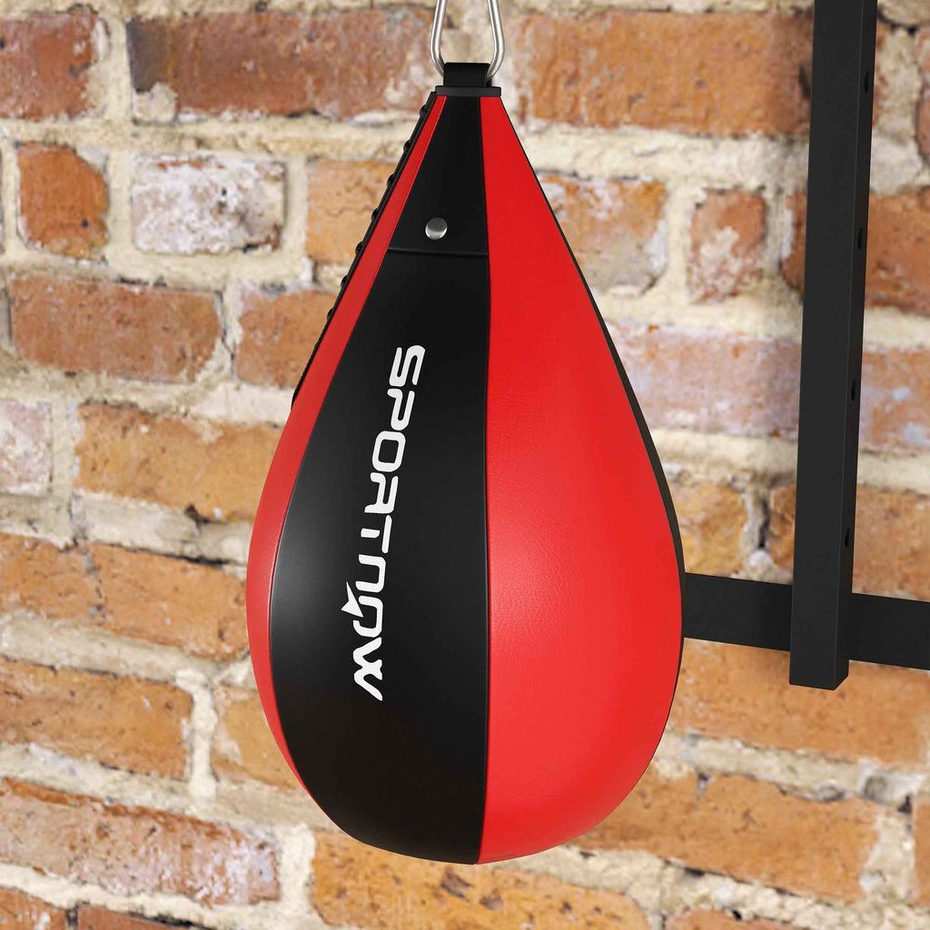 SPORTNOW Wall-Mounted Punching Ball with 360° Rotating Speed Bag and 7 Height Adjustable Heights, Black and Red