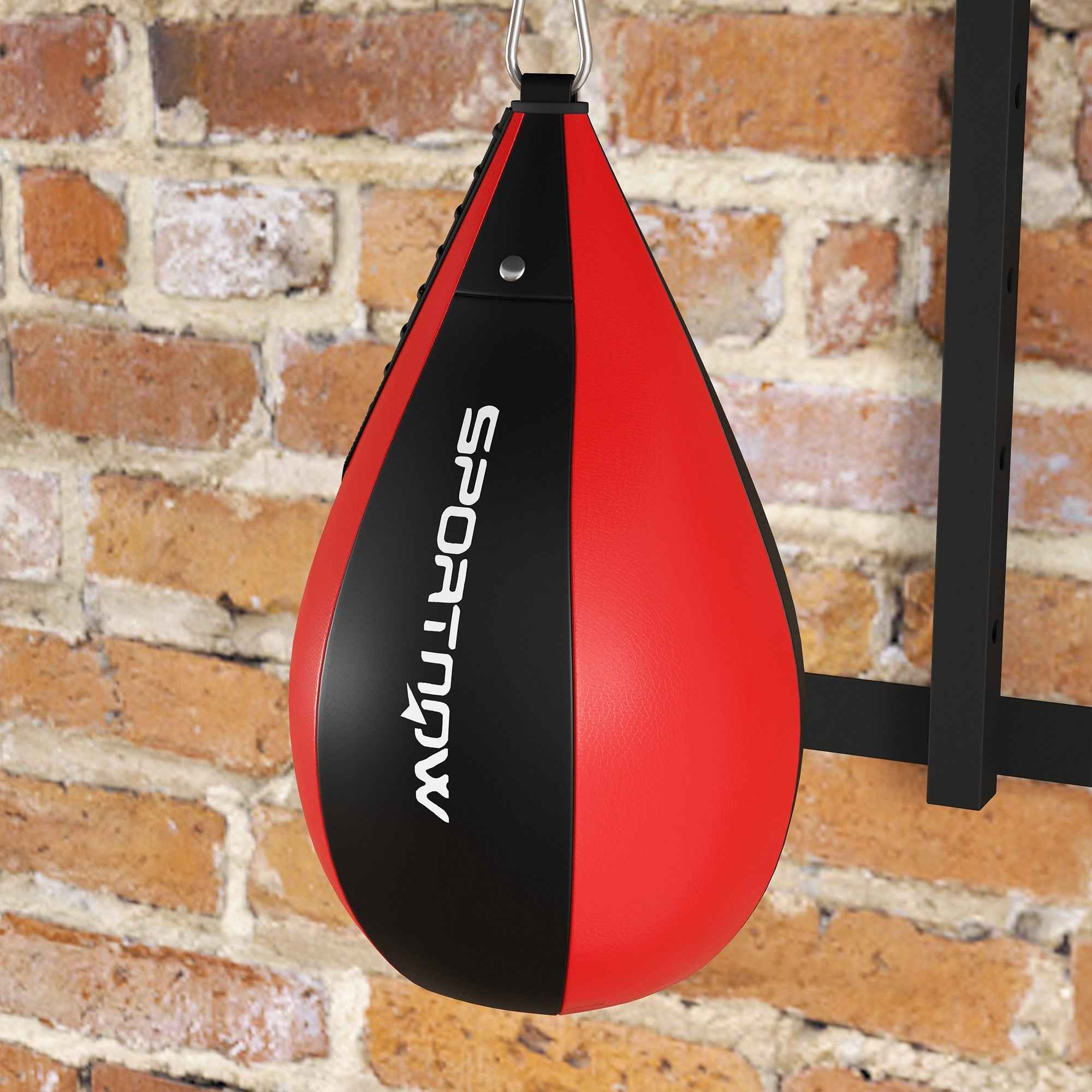 SPORTNOW Wall-Mounted Punching Ball with 360° Rotating Speed Bag and 7 Height Adjustable Heights, Black and Red