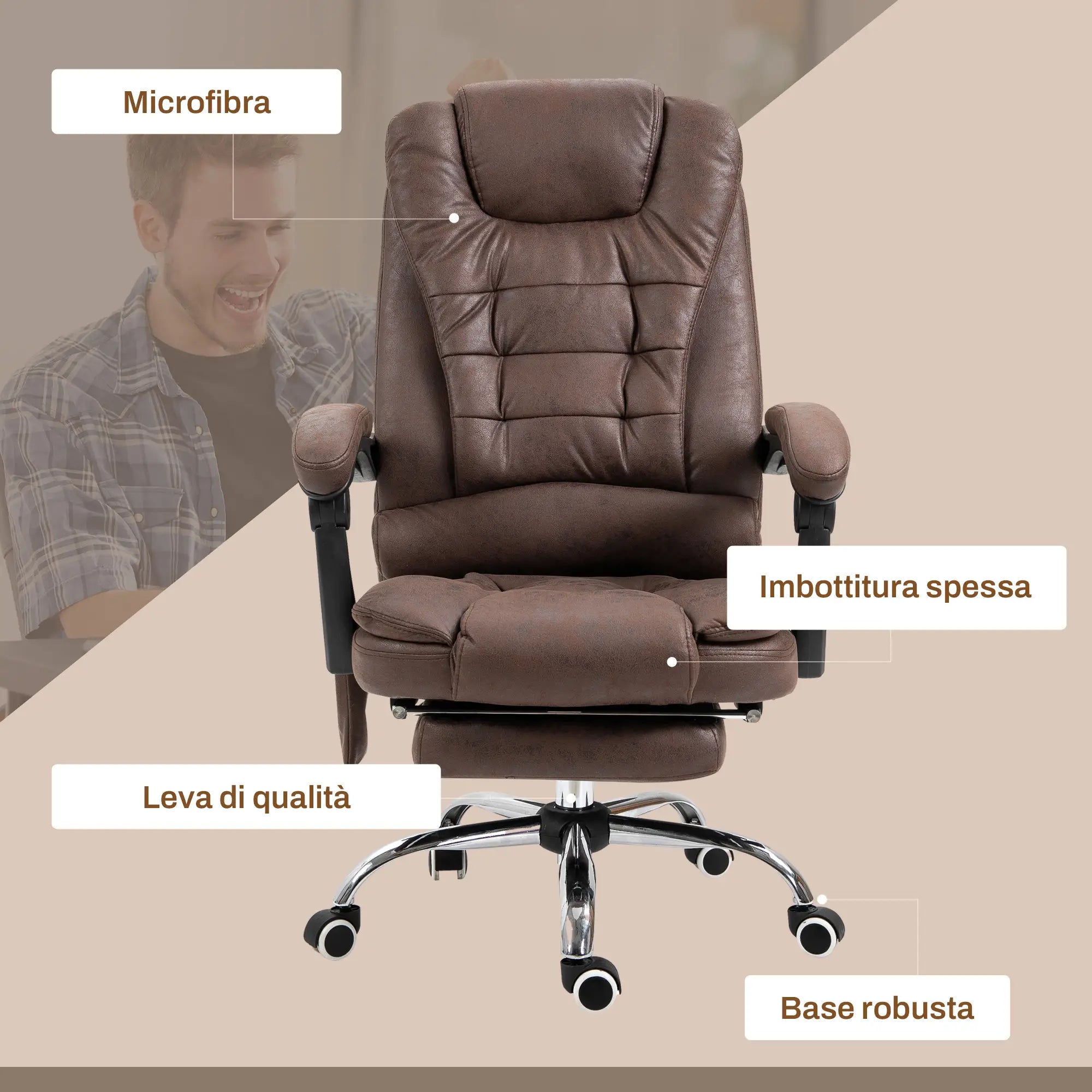 Office Chair Massage with Heat, Reclining and Adjustable Height, Brown
