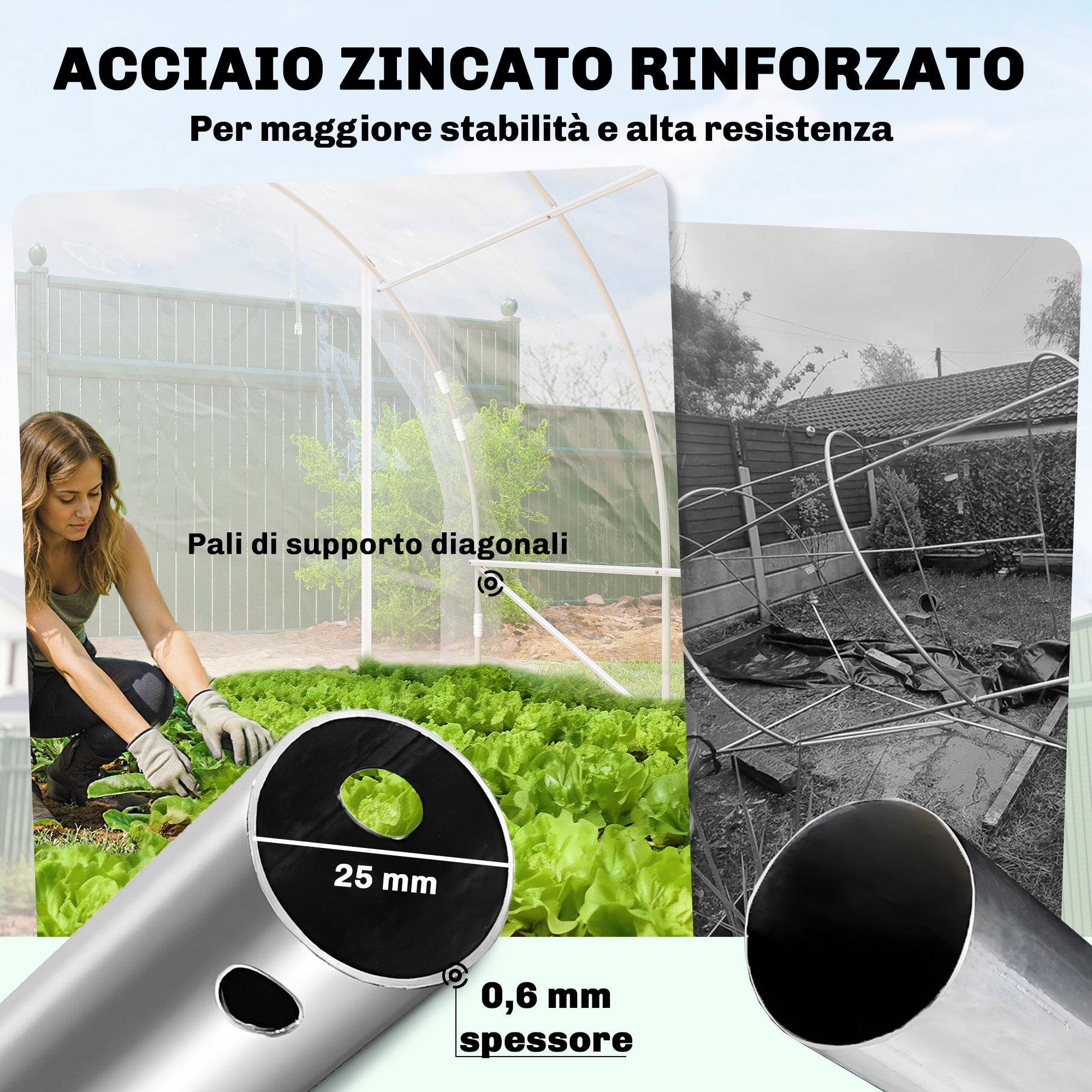 Outsunny 3x6x2 m Tunnel Greenhouse with Roller Doors, Steel Frame and Anti-UV PE Cover, Transparent