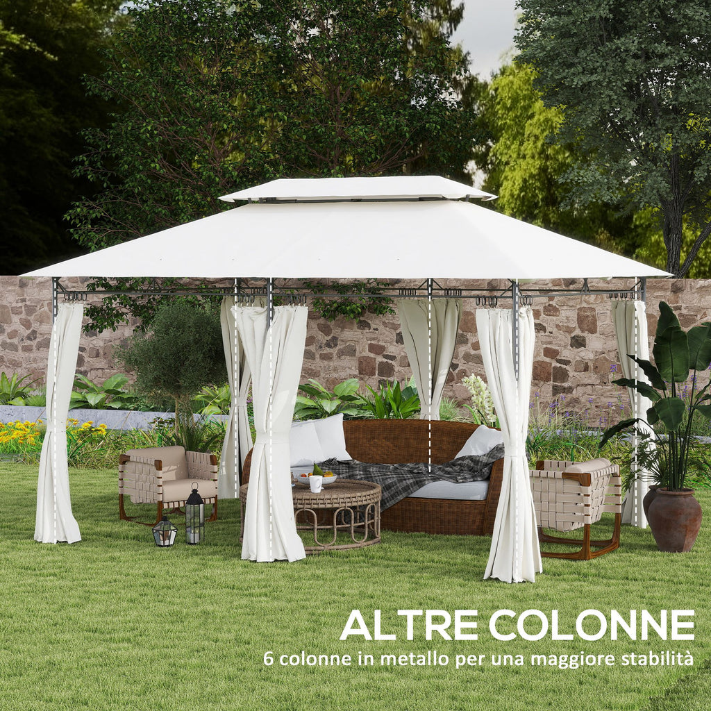 Garden Gazebo 3x4 m with Removable Curtains, Double Roof and Metal Structure, Cream