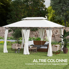 Garden Gazebo 3x4 m with Removable Curtains, Double Roof and Metal Structure, Cream
