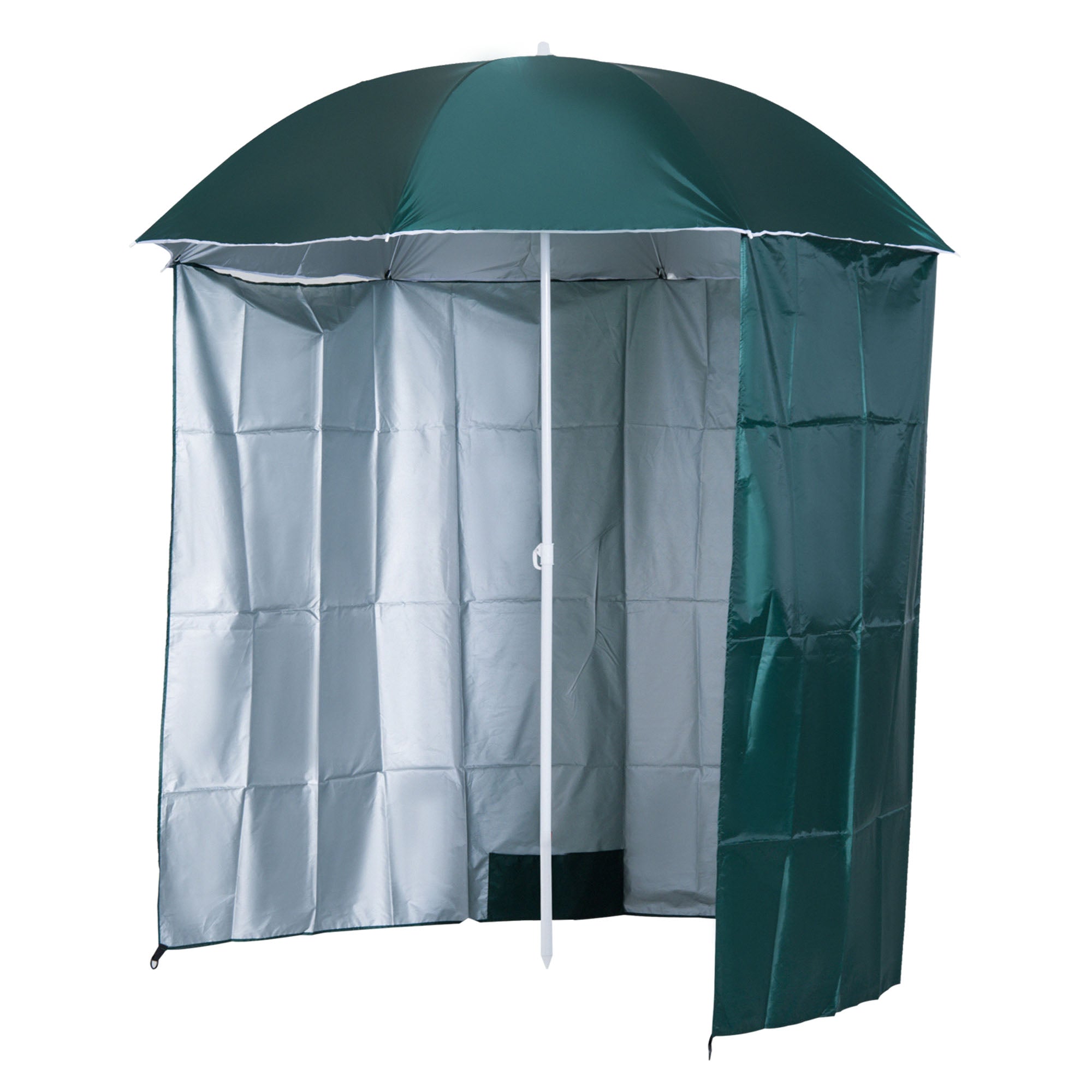 Outsunny 2x2m Beach and Garden Umbrella with Awning, Polyester and Metal, Green and White