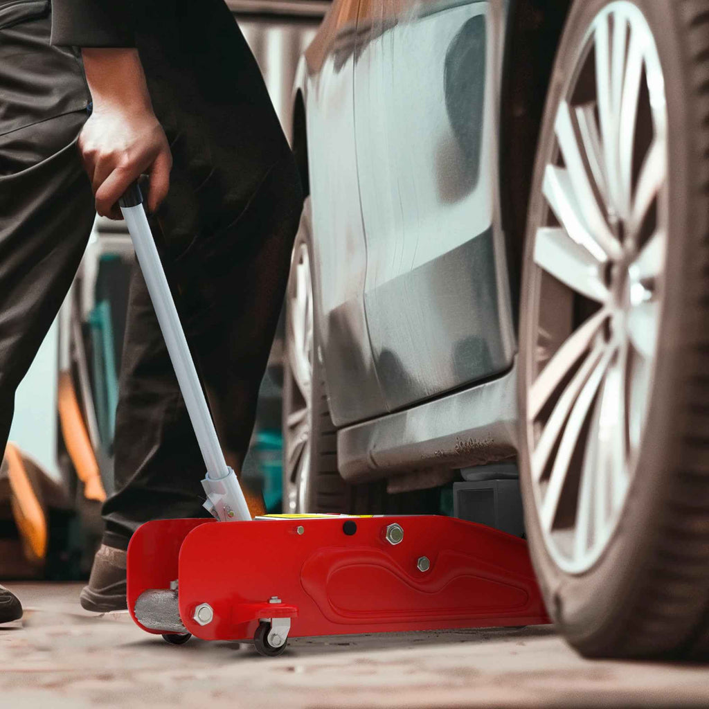 HOMCOM Hydraulic Jack with 12-30 cm Lift and 2 Ton Capacity, Reinforced Steel, Red and Grey