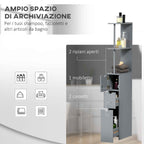 HOMCOM Bathroom Cabinet with Open Shelves and Drawers, Wooden, 15x33x136.8 cm, Grey