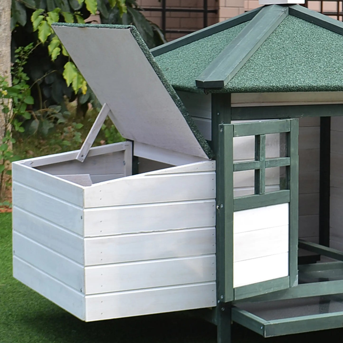 Prefabricated Wooden Garden Chicken Coop 196x76x97cm, White and Green