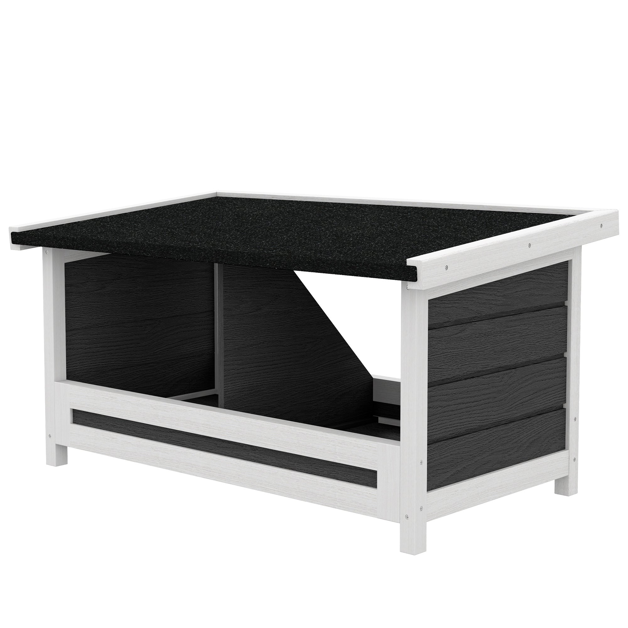 2-Panel Chicken Coop with Raised Base and Roof, Wood and Bitumen, 66x37x34 cm, Grey White and Black
