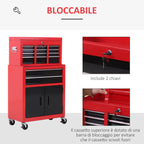 2-in-1 Tool Cart with Upper Drawer and Lower Cabinet, Metal, 61.6x33x108 cm, Red