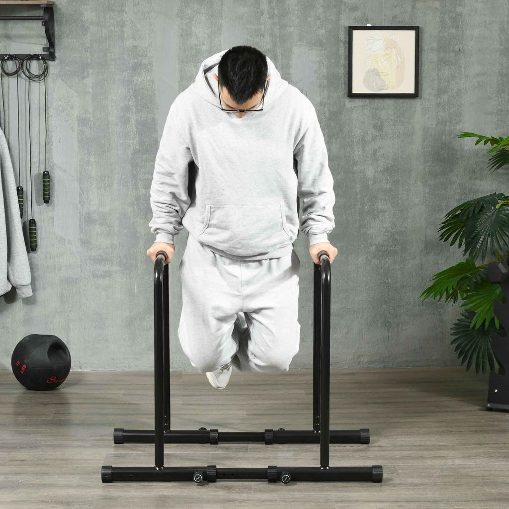 SPORTNOW Adjustable Height Steel Dip Bar with 6 Adjustable Lengths, 90-102x65x80-90 cm, Black