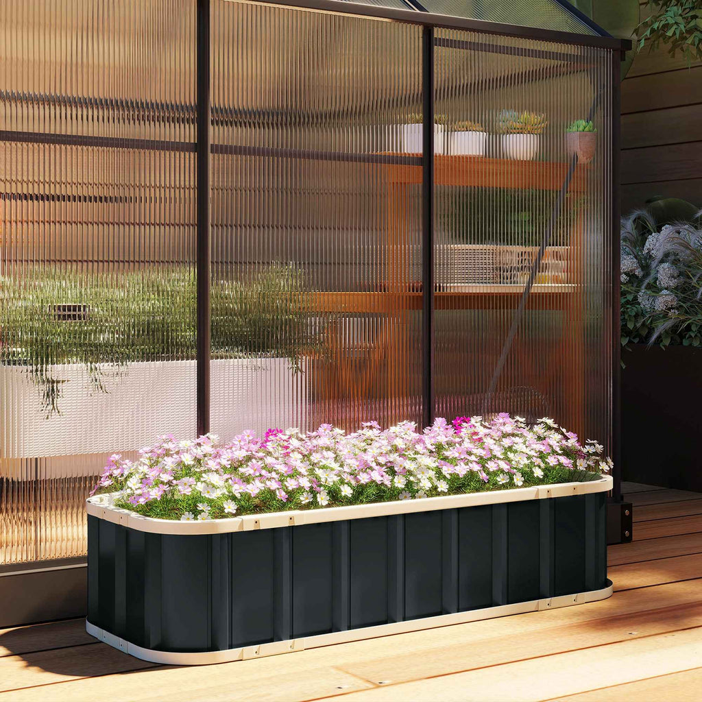 Outsunny Raised Garden Bed with Open Bottom and Folded Steel Edges, 136x52x31 cm, Dark Grey