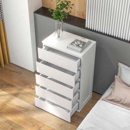 Chest of 5 Wooden Drawers with Grooved Handles, 60x38x100cm, White