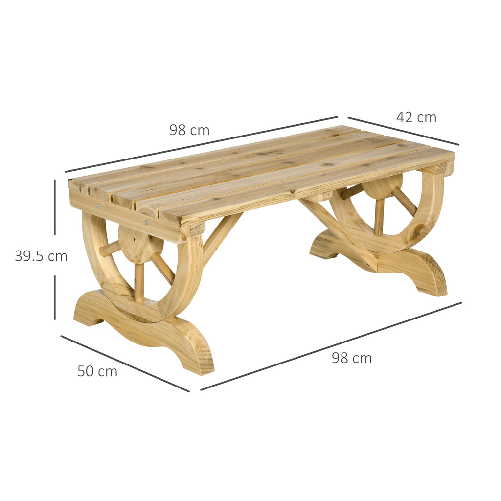 Outsunny 2-Seater Garden Bench with Slatted Frame and Wagon Wheel Legs, Wooden, 98x50x39.5 cm, Wood Color