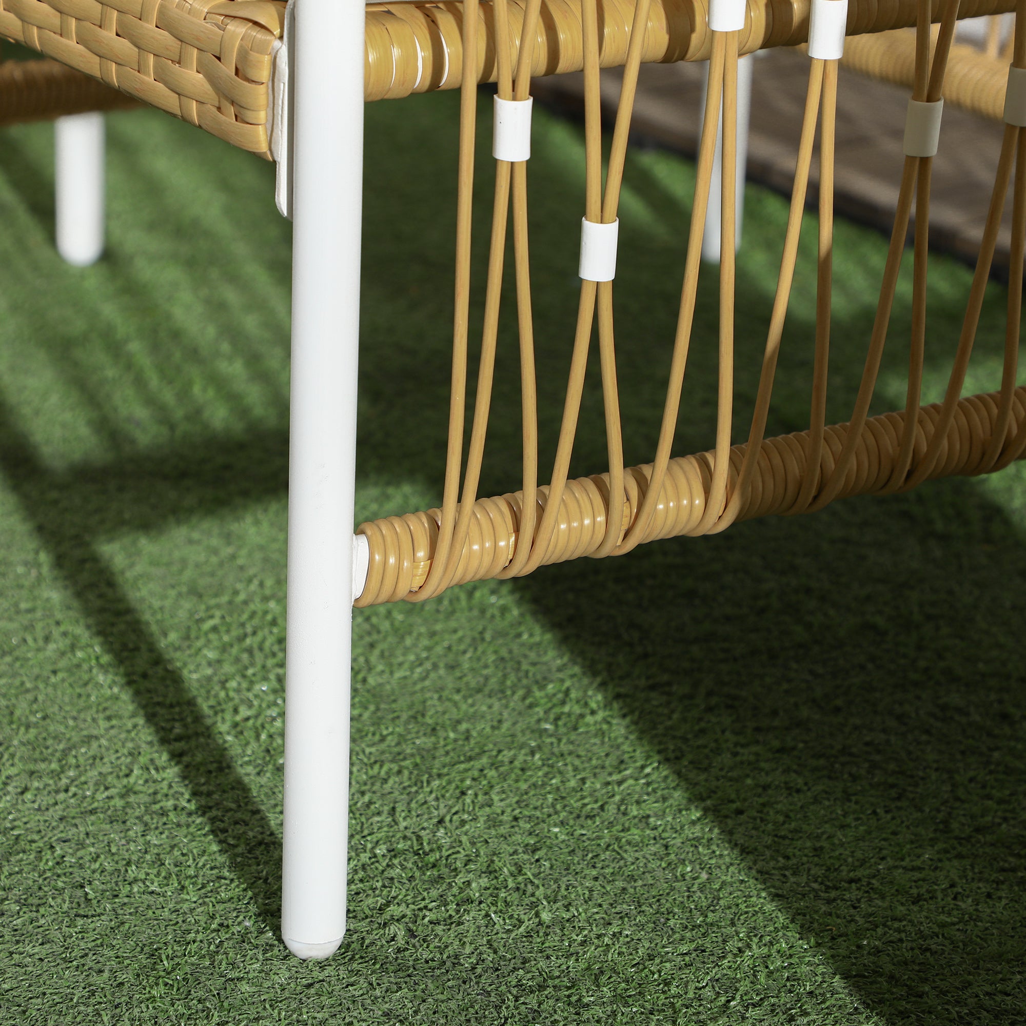 Outsunny Boho Rattan Garden Set with 2 Chairs with Cushions and Round Coffee Table, Yellow