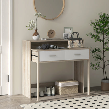 Console Table with Pull-Out Top and 2 Wooden Drawers, 95x35x87cm, Oak