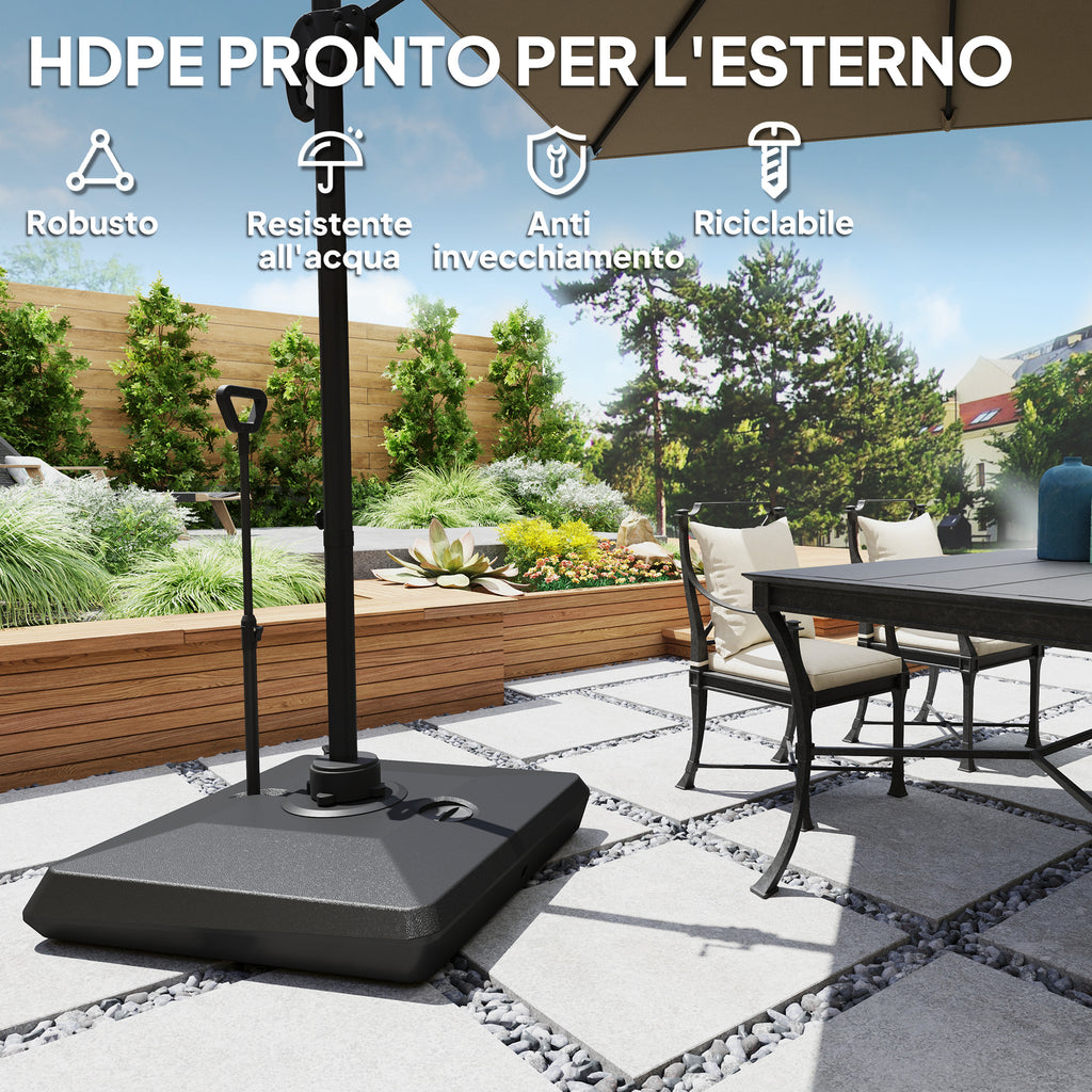 HDPE Cantilever Umbrella Base with Handle and Wheels and Fillable with Water or Sand, 95x95x117 cm, Black