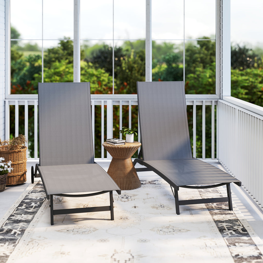 Outsunny Set of 2 Sun Loungers with Reclining Backrest, in Aluminum and Breathable Fabric, 66x165x102 cm, Dark Gray