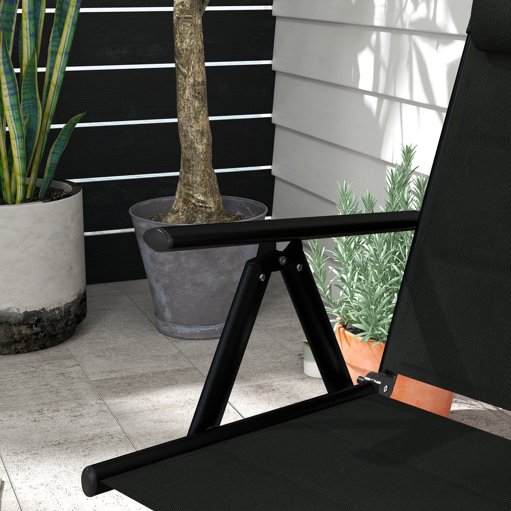 Outsunny set 2 folding chairs with reclining backrest and headrest, aluminum and polyester, 54x67x108 cm, black - Borgè
