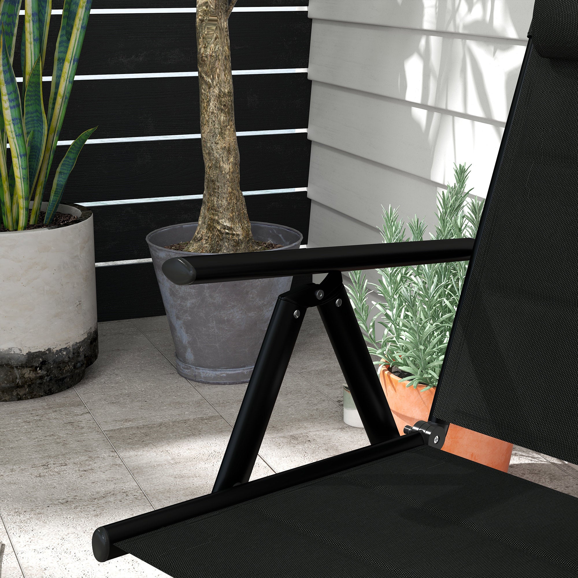 Outsunny set 2 folding chairs with reclining backrest and headrest, aluminum and polyester, 54x67x108 cm, black - Borgè