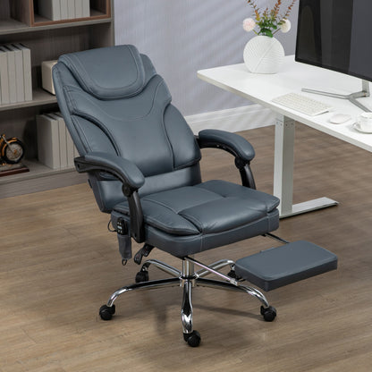 Office Chair with Massage and Heat with Footrest, in PU Leather and Steel, 67x67x113-121 cm, Grey