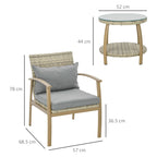 Outsunny Rattan Garden Lounge with 2 Armchairs with Cushions and Glass Table, Brown and Gray - Borgè