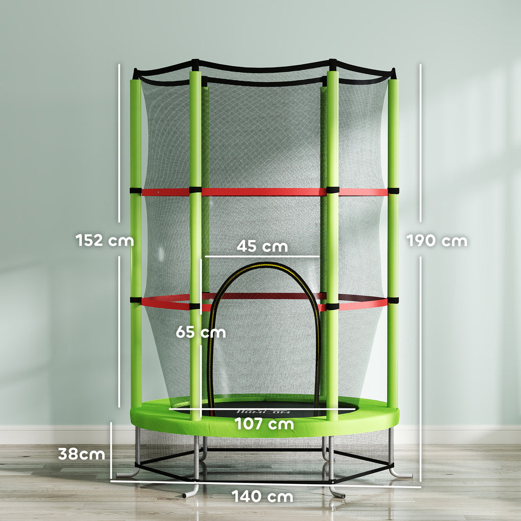 Trampoline for Children 3-6 Years with Safety Net, 6 Columns and 3 Entrances, Ø140x190 cm, Green and Black