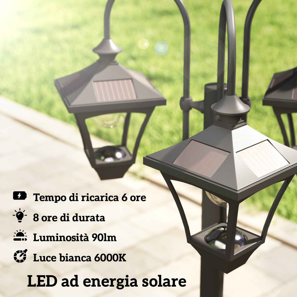 Outsunny 1.85m Stainless Steel Solar Garden Lamp with Adjustable Height, IP44 Waterproof