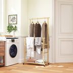 Bamboo Clothes Rail with 2 Rails, Lower Shelf and 4 Wheels, 80x40x160 cm, Natural Wood