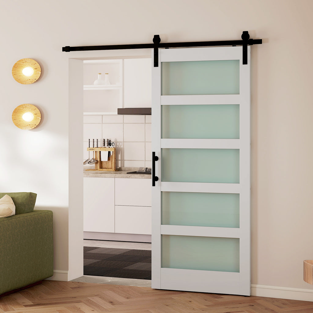 HOMCOM Sliding Door in Satin Glass with Track and Hardware Kit, in Wood, 91.2x3.5x213.4 cm, Multicolor