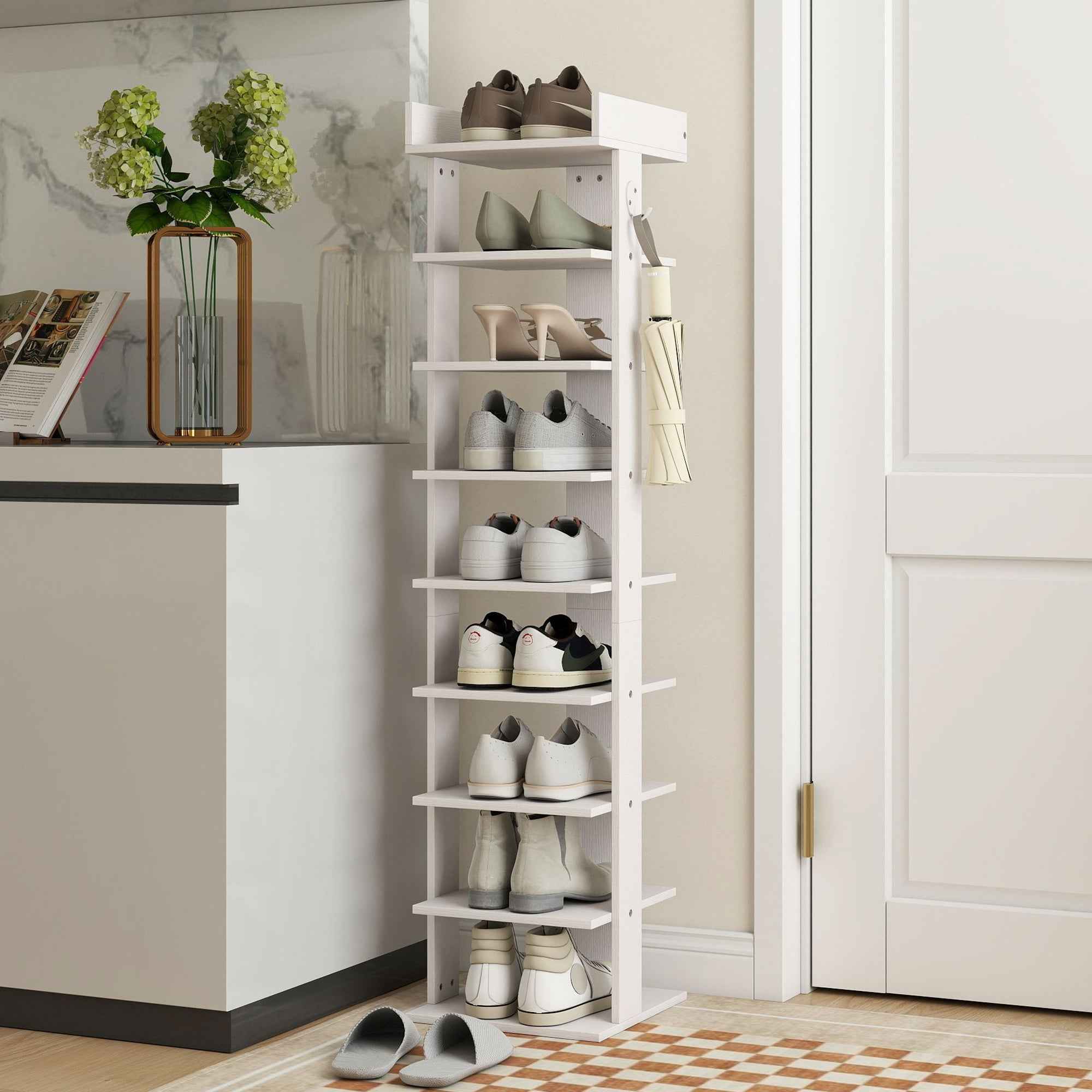 HOMCOM 9-Tier Shoe Rack, Entryway Shoe Organizer, White