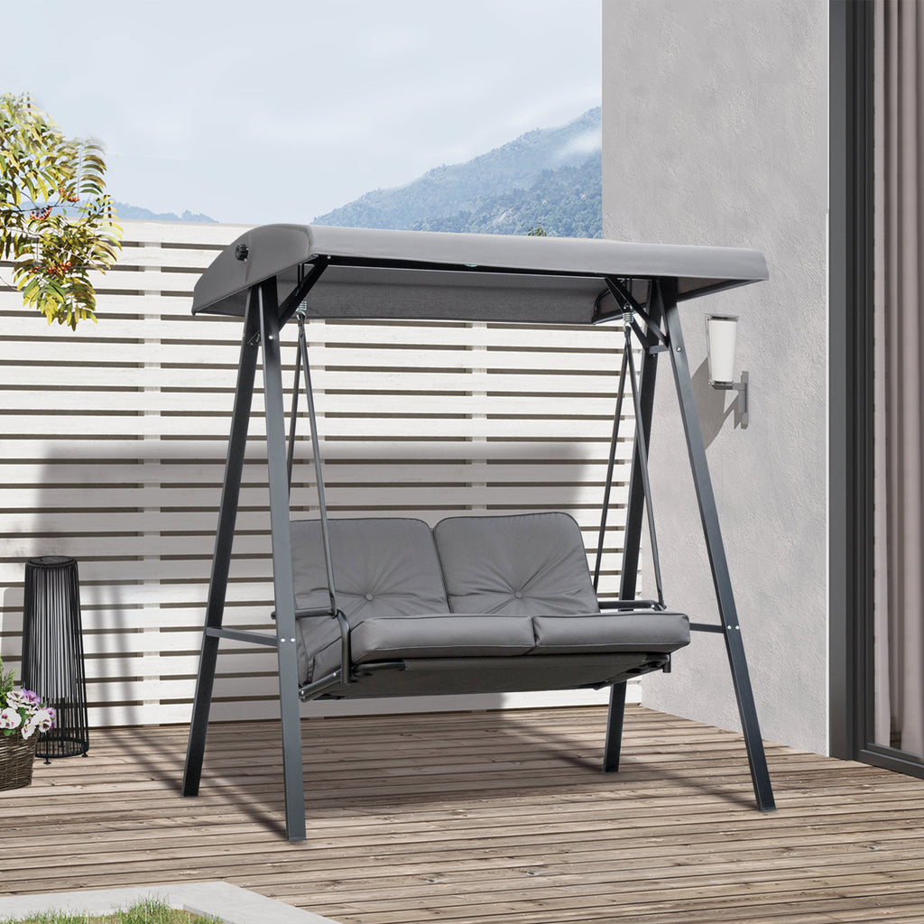 SIERA | 2-Seater Swing with Adjustable Canopy and Cushions, in Steel and Polyester, 144x117x173 cm, Grey