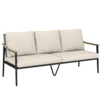 Outsunny 3-Seater Rattan Outdoor Sofa with Wood-Effect Armrests and Backrest, for Porch, Patio, Khaki
