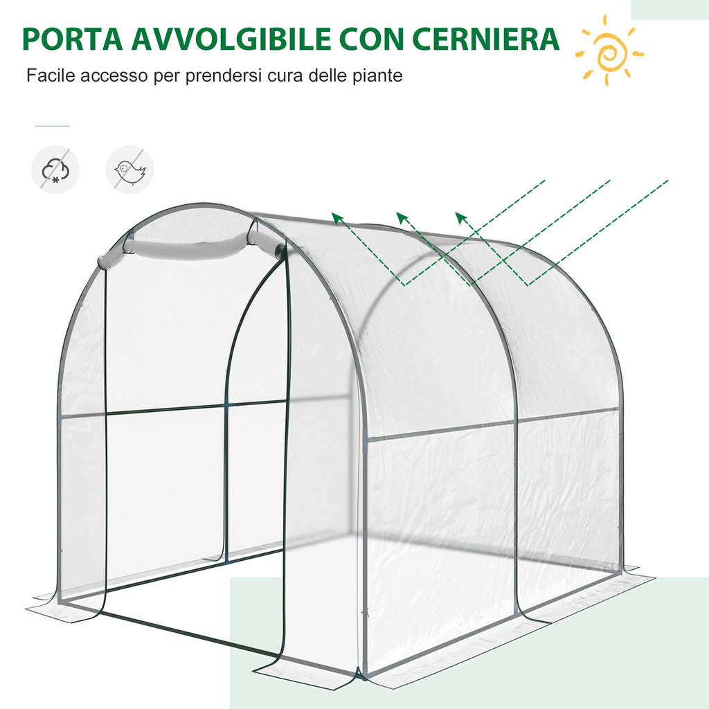 Outsunny Garden Tunnel Greenhouse, Balcony Greenhouse for Plants and Vegetables with PVC Cover, Roller Door and Steel Frame, 2x2.5x2m