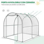 Outsunny Garden Tunnel Greenhouse, Balcony Greenhouse for Plants and Vegetables with PVC Cover, Roller Door and Steel Frame, 2x2.5x2m